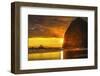 Colorful sunset, Haystack Rock sea stacks, Canon Beach, Clatsop County, Oregon.-William Perry-Framed Photographic Print