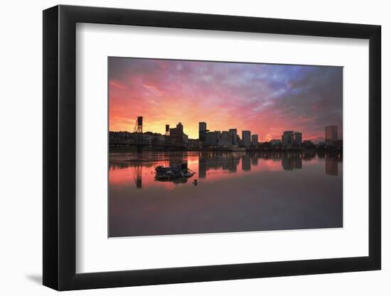 Colorful Sunset over Portland Downtown Waterfront-jpldesigns-Framed Photographic Print