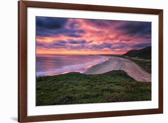 Colorful Sunset over the Beach in Rhossili on the Gower Peninsula, Wales, United Kingdom-Frances Gallogly-Framed Photographic Print