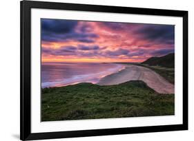 Colorful Sunset over the Beach in Rhossili on the Gower Peninsula, Wales, United Kingdom-Frances Gallogly-Framed Photographic Print