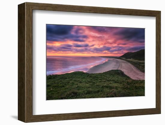 Colorful Sunset over the Beach in Rhossili on the Gower Peninsula, Wales, United Kingdom-Frances Gallogly-Framed Photographic Print