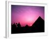 Colorful Sunset Silhouetting Men and Camels at the Great Pyramids of Giza, Egypt-Bill Bachmann-Framed Premium Photographic Print