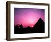 Colorful Sunset Silhouetting Men and Camels at the Great Pyramids of Giza, Egypt-Bill Bachmann-Framed Photographic Print