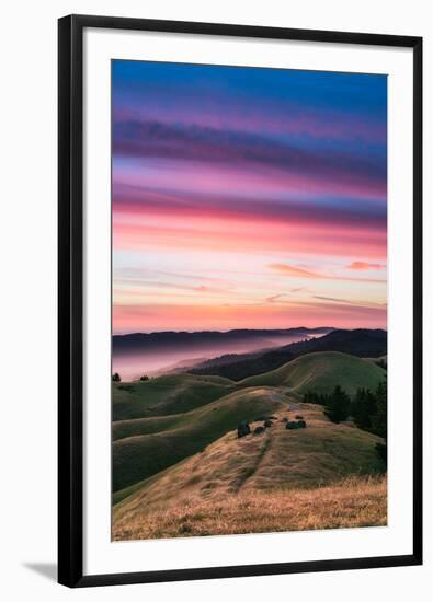Colorful sunset with pink clouds on Mt. Tam in San Francisco with rolling, golden hills-David Chang-Framed Photographic Print