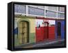 Colorful Town Shop Fronts, Isabela Segunda, Vieques, Puerto Rico-Dennis Flaherty-Framed Stretched Canvas