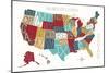 Colorful USA Map-Michael Mullan-Mounted Art Print