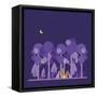 Colorful Vector Concept with Camping Scene. Night Landscape with Tent, Forest, Fire, Sparks, Starry-twins_nika-Framed Stretched Canvas