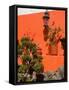 Colorful Wall with Lantern and Potted Plants, Guanajuato, Mexico-Julie Eggers-Framed Stretched Canvas