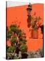 Colorful Wall with Lantern and Potted Plants, Guanajuato, Mexico-Julie Eggers-Stretched Canvas