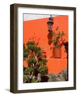 Colorful Wall with Lantern and Potted Plants, Guanajuato, Mexico-Julie Eggers-Framed Photographic Print