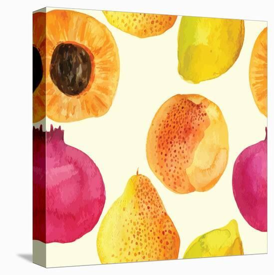 Colorful Watercolor Vector Fresh Fruits Pattern Design-Alexandra Dzh-Stretched Canvas