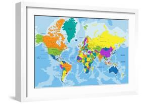 Colorful World Political Map with Clearly Labeled, Separated Layers. Vector Illustration.-Bardocz Peter-Framed Art Print