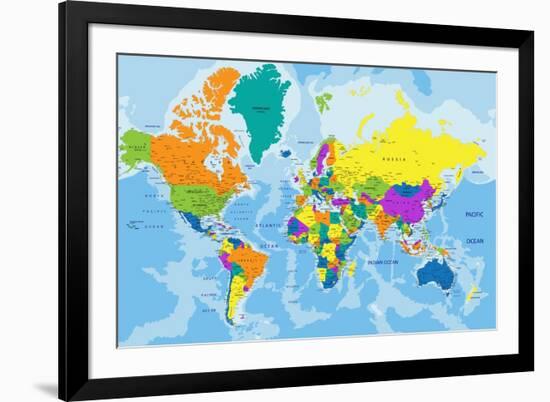 Colorful World Political Map with Clearly Labeled, Separated Layers. Vector Illustration.-Bardocz Peter-Framed Art Print