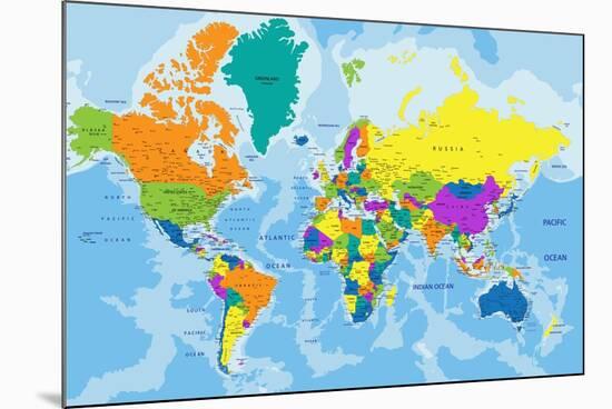 Colorful World Political Map with Clearly Labeled, Separated Layers. Vector Illustration.-Bardocz Peter-Mounted Art Print