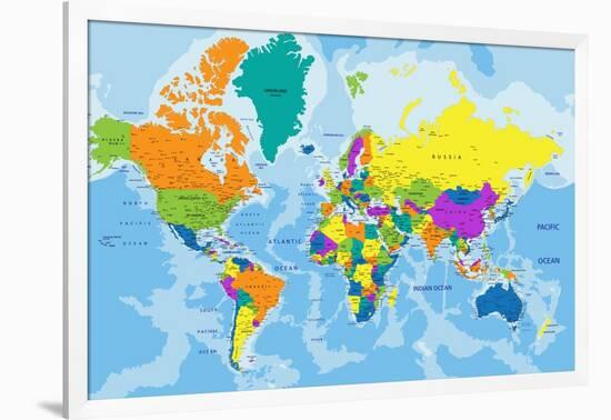 Colorful World Political Map with Clearly Labeled, Separated Layers. Vector Illustration.-Bardocz Peter-Framed Art Print