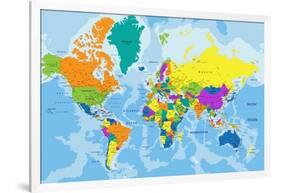 Colorful World Political Map with Clearly Labeled, Separated Layers. Vector Illustration.-Bardocz Peter-Framed Art Print