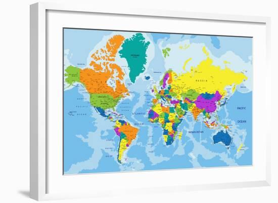 Colorful World Political Map with Clearly Labeled, Separated Layers. Vector Illustration.-Bardocz Peter-Framed Art Print