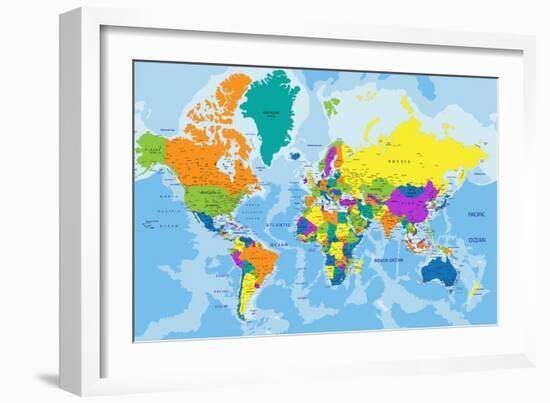 Colorful World Political Map with Clearly Labeled, Separated Layers. Vector Illustration.-Bardocz Peter-Framed Premium Giclee Print