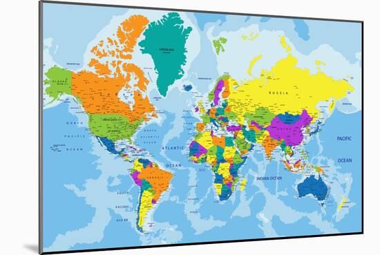 Colorful World Political Map with Clearly Labeled, Separated Layers. Vector Illustration.-Bardocz Peter-Mounted Premium Giclee Print