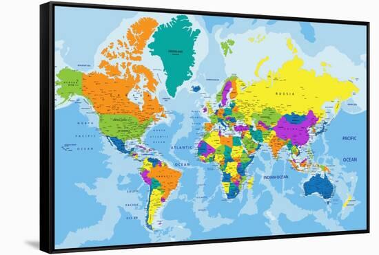 Colorful World Political Map with Clearly Labeled, Separated Layers. Vector Illustration.-Bardocz Peter-Framed Stretched Canvas
