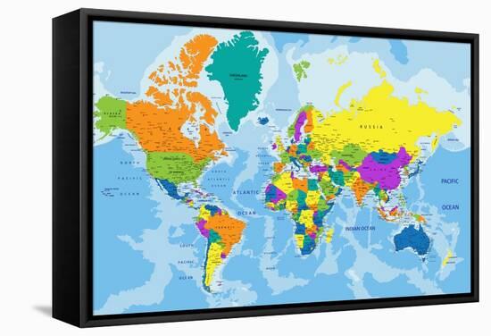 Colorful World Political Map with Clearly Labeled, Separated Layers. Vector Illustration.-Bardocz Peter-Framed Stretched Canvas