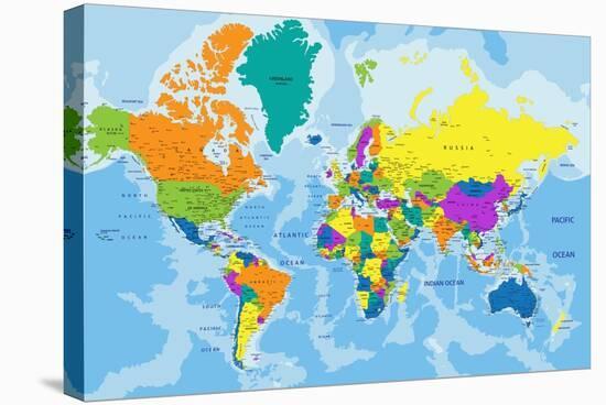 Colorful World Political Map with Clearly Labeled, Separated Layers. Vector Illustration.-Bardocz Peter-Stretched Canvas