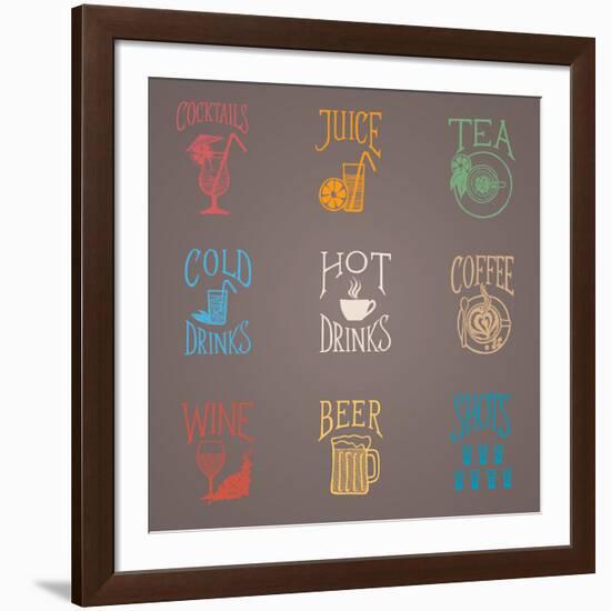 Colorfull Menu Icons - Drinks-ONiONAstudio-Framed Art Print