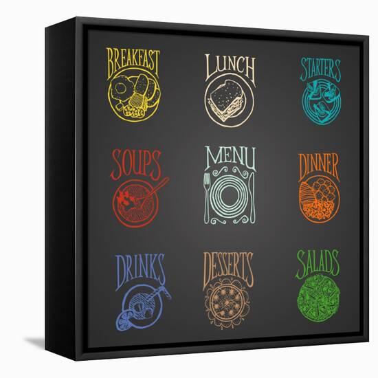 Colorfull Menu Icons - Meals-ONiONAstudio-Framed Stretched Canvas