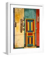 Colorfully Painted Building Decorated with Masks, Ubud, Bali, Indonesia-Tom Haseltine-Framed Photographic Print