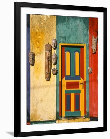 Colorfully Painted Building Decorated with Masks, Ubud, Bali, Indonesia-Tom Haseltine-Framed Photographic Print