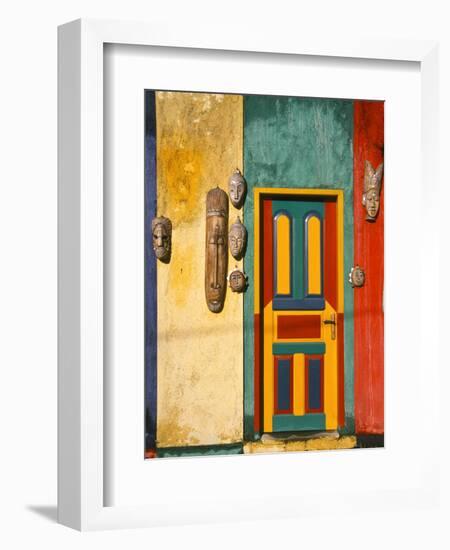 Colorfully Painted Building Decorated with Masks, Ubud, Bali, Indonesia-Tom Haseltine-Framed Photographic Print