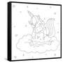 Coloring Page for Children. Cute Sleeping Unicorn Hugging a Cloud Cartoon Vector. Coloring Page Tem-null-Framed Stretched Canvas