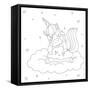 Coloring Page for Children. Cute Sleeping Unicorn Hugging a Cloud Cartoon Vector. Coloring Page Tem-null-Framed Stretched Canvas