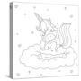 Coloring Page for Children. Cute Sleeping Unicorn Hugging a Cloud Cartoon Vector. Coloring Page Tem-null-Stretched Canvas