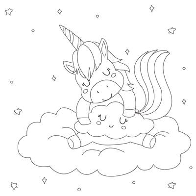 Unicorn On Cloud Coloring Page Unicorn Cat Coloring Stock