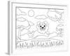 Coloring Page of a Lion Running Happily. Cartoon Lion. Suitable to Use for Children Book and Animal-null-Framed Art Print