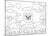 Coloring Page of a Lion Running Happily. Cartoon Lion. Suitable to Use for Children Book and Animal-null-Mounted Art Print