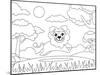 Coloring Page of a Lion Running Happily. Cartoon Lion. Suitable to Use for Children Book and Animal-null-Mounted Art Print