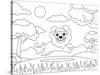 Coloring Page of a Lion Running Happily. Cartoon Lion. Suitable to Use for Children Book and Animal-null-Stretched Canvas