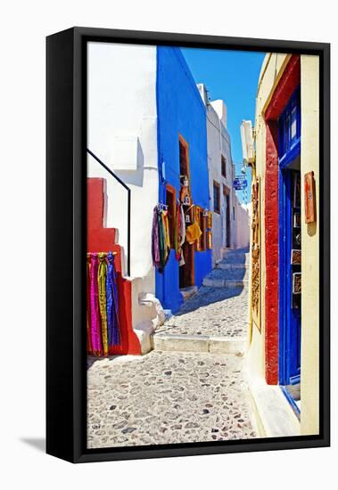Colors of Greece - Pictorial Streets of Cycladic Islands-Maugli-l-Framed Stretched Canvas