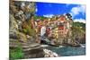 Colors of Italy - Riomaggiore, Pictorial Fishing Village,Liguria-Maugli-l-Mounted Photographic Print