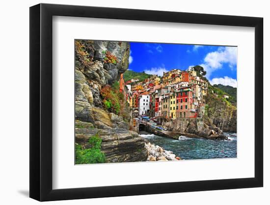 Colors of Italy - Riomaggiore, Pictorial Fishing Village,Liguria-Maugli-l-Framed Photographic Print