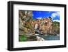 Colors of Italy - Riomaggiore, Pictorial Fishing Village,Liguria-Maugli-l-Framed Photographic Print