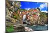 Colors of Italy - Riomaggiore, Pictorial Fishing Village,Liguria-Maugli-l-Mounted Photographic Print