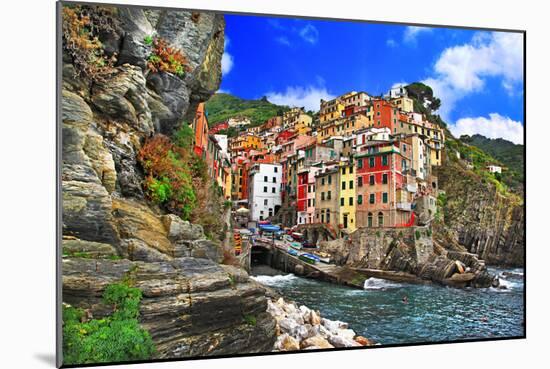 Colors of Italy - Riomaggiore, Pictorial Fishing Village,Liguria-Maugli-l-Mounted Photographic Print