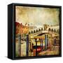 Colors Of Romantic Venice- Painting Style Series - Rialto Bridge-Maugli-l-Framed Stretched Canvas