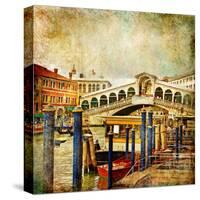 Colors Of Romantic Venice- Painting Style Series - Rialto Bridge-Maugli-l-Stretched Canvas