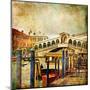 Colors Of Romantic Venice- Painting Style Series - Rialto Bridge-Maugli-l-Mounted Art Print