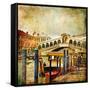 Colors Of Romantic Venice- Painting Style Series - Rialto Bridge-Maugli-l-Framed Stretched Canvas