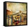 Colors Of Romantic Venice- Painting Style Series - Rialto Bridge-Maugli-l-Framed Stretched Canvas